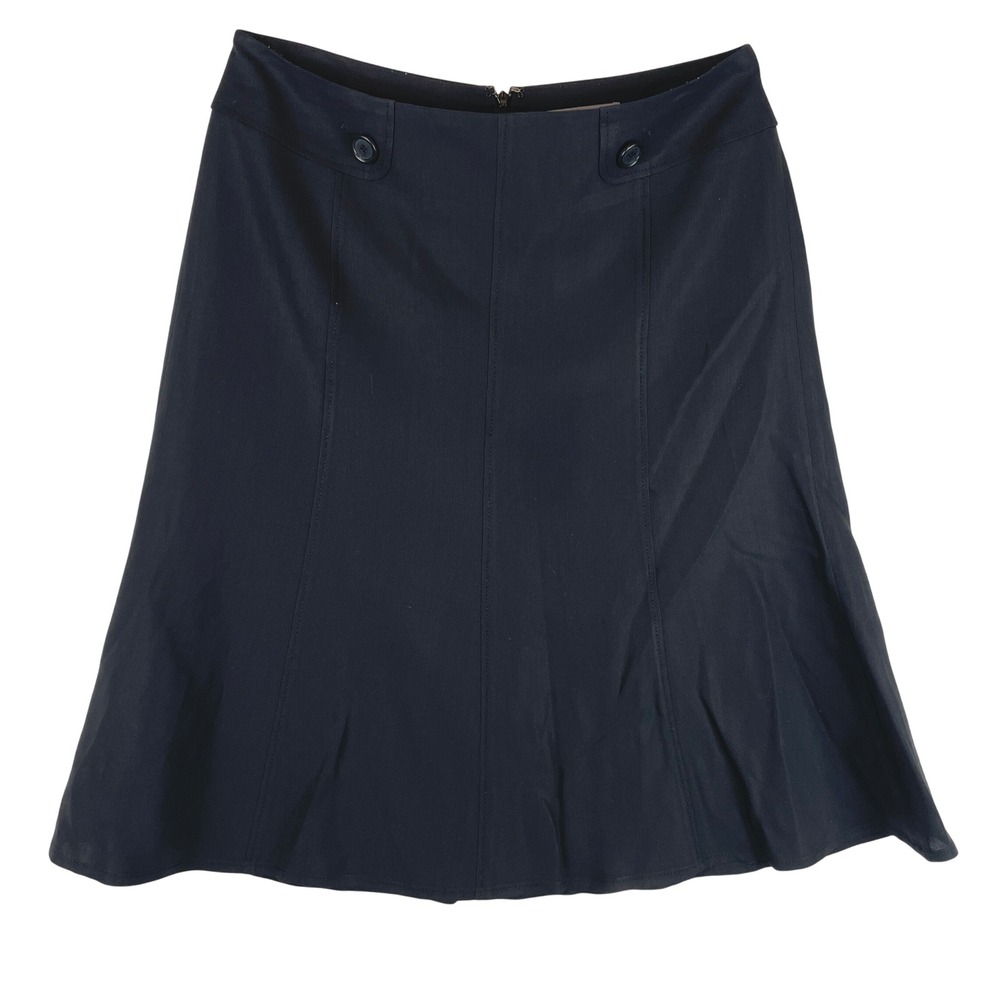 Ann Taylor Black Wool Blend A-Line Skirt Size 6 Button Tab Career Wear Flared